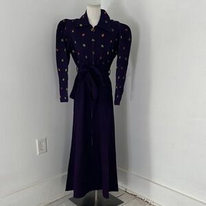 Vintage 40s Wool Purple Zip Front Bias Look Maxi Dress WOW